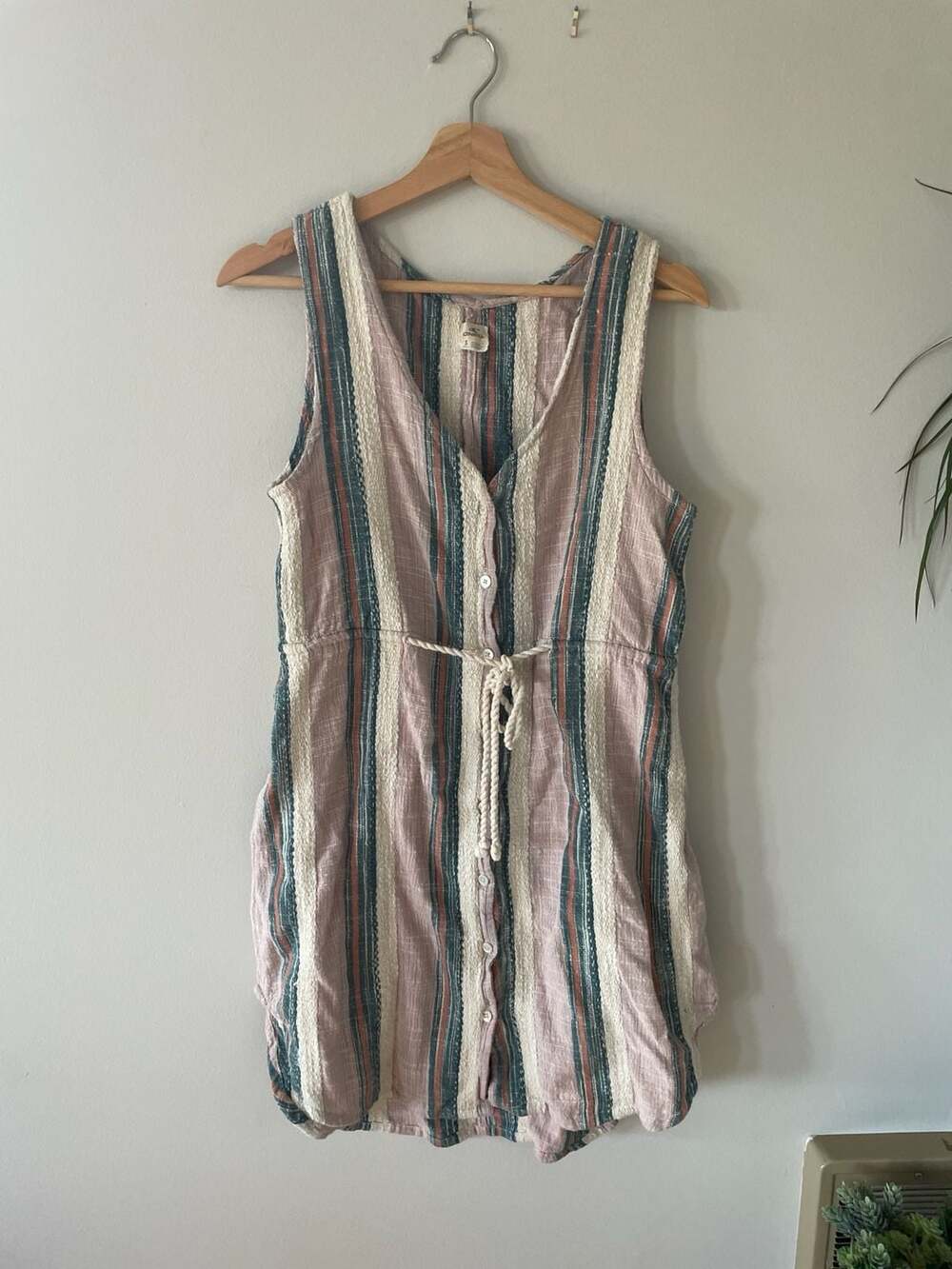 O'Neill ZeeZee Striped Button-Down Mini Dress with Rope Tie Waist, Size S